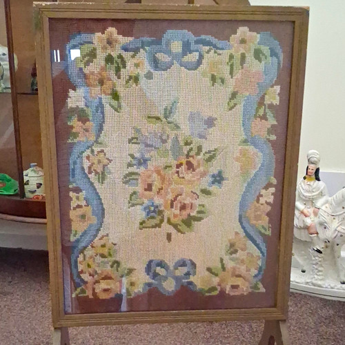 Needlepoint floral fireplace - needlepoint,
