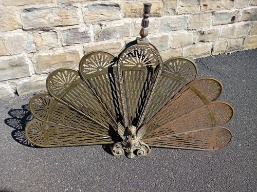 Brass peacock fire screen - peacock,