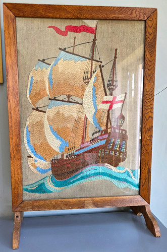 Vintage oak fire screen - fire,