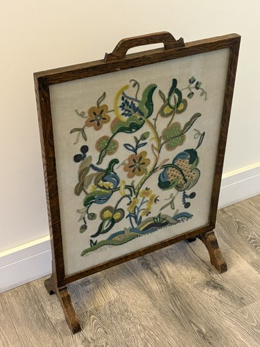 Vintage oak fire screen hand - oak,