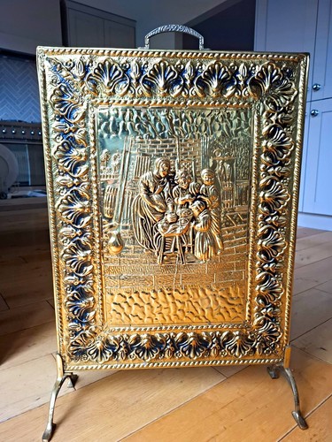 Vintage brass fire - fire, screen