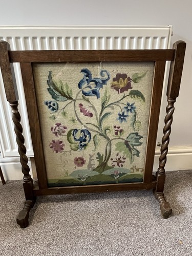Antique oak firescreen floral - antique,