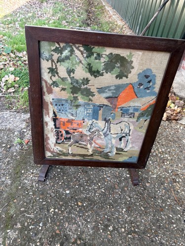 Tapestry wooden fire screen - screen, on